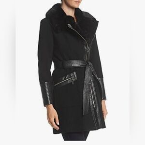 Euc Via Spiga Women's Kate Wool Black Coat with Faux Fur Collar Blend Size 2